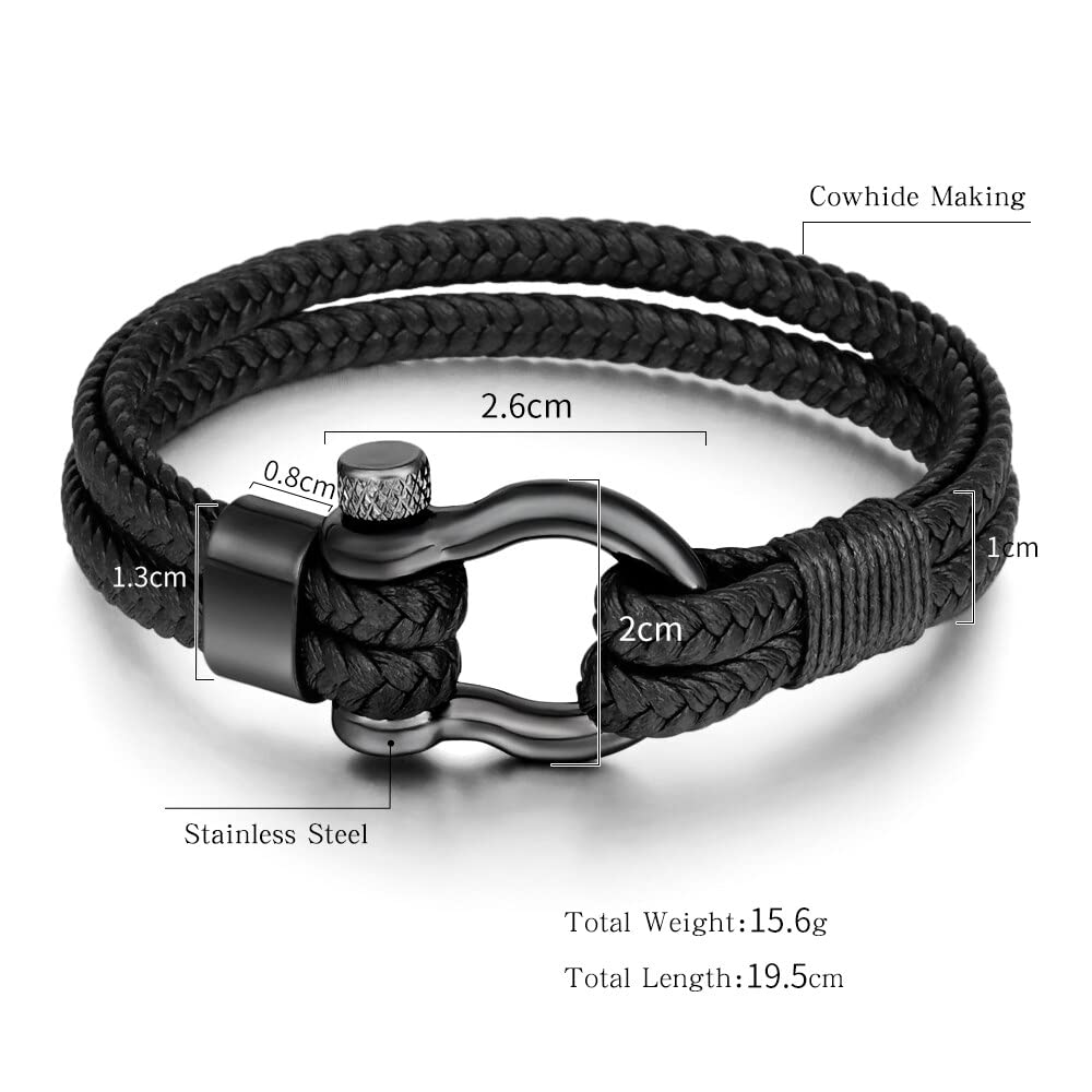Thick 3mm Wide Mens Black Leather Bracelet Silver Magnetic Clasp