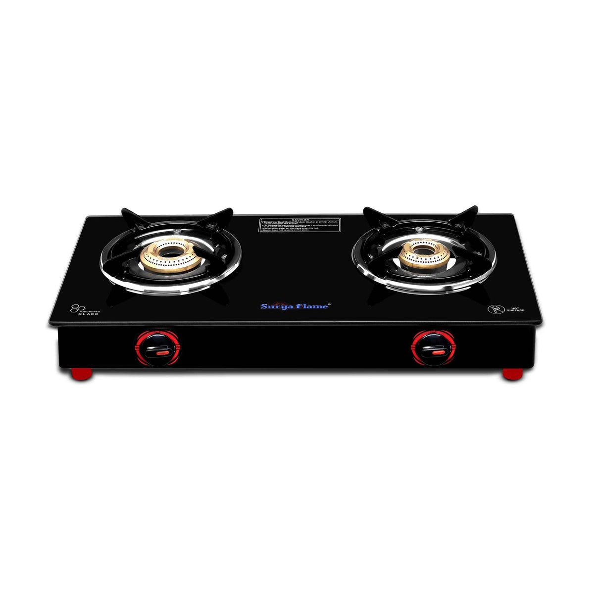 Surya Flame Alpha Gas Stove 2 Burner Glass Top | India's First ISI Certifed Black Body PNG Stove | Direct Use For Pipeline Gas - 2 Years Complete Doorstep Warranty
