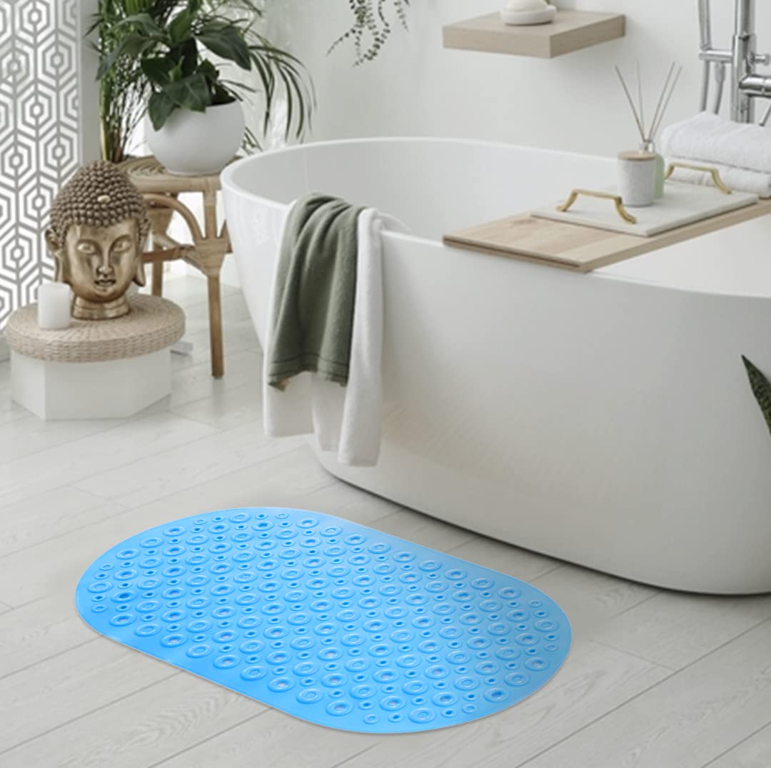 Savya Home Diatom Mud Oval Bathroom Floor Mat PVC/Non-Slip & Soft/Light Weight Mat for Living Room, Anti Skid Mat for Bathroom Floor/Shower Mat/Multipurpose Mat (Dark Blue) (Light Blue)