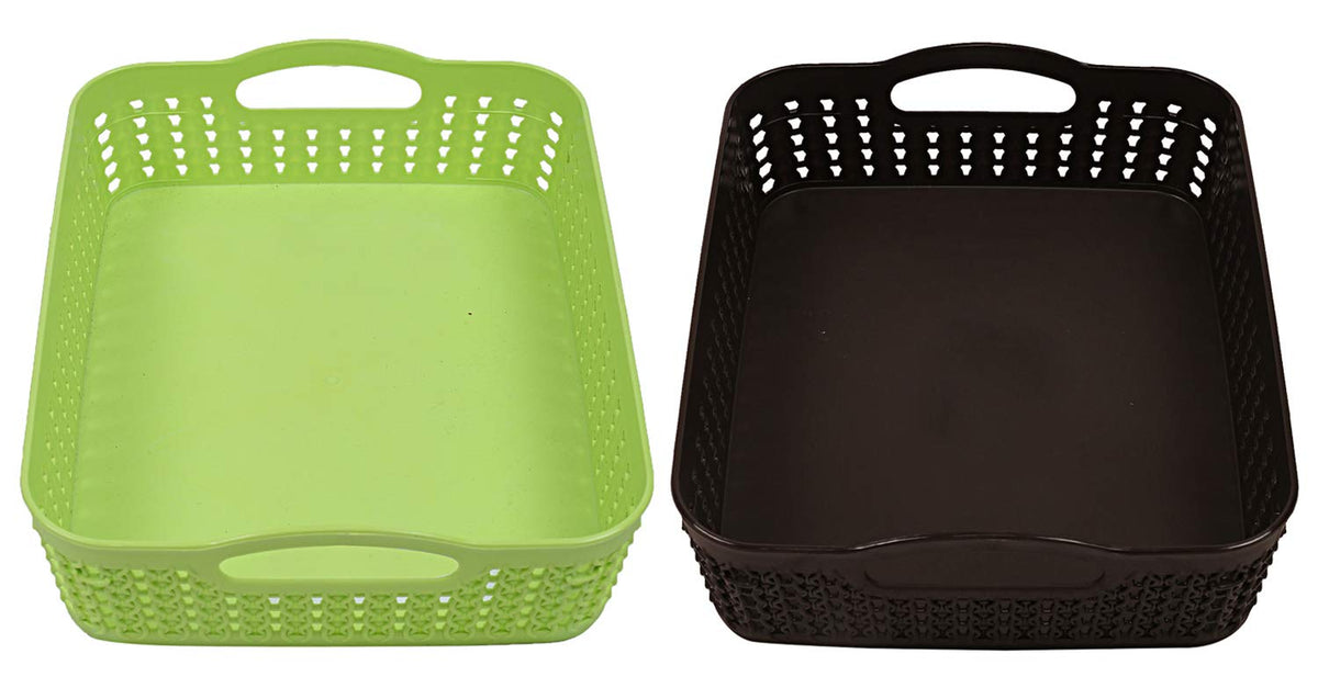 Kuber Industries Plastic 2 Pieces Multipurpose Storage Basket Set (Green & Black)-CTKTC13411