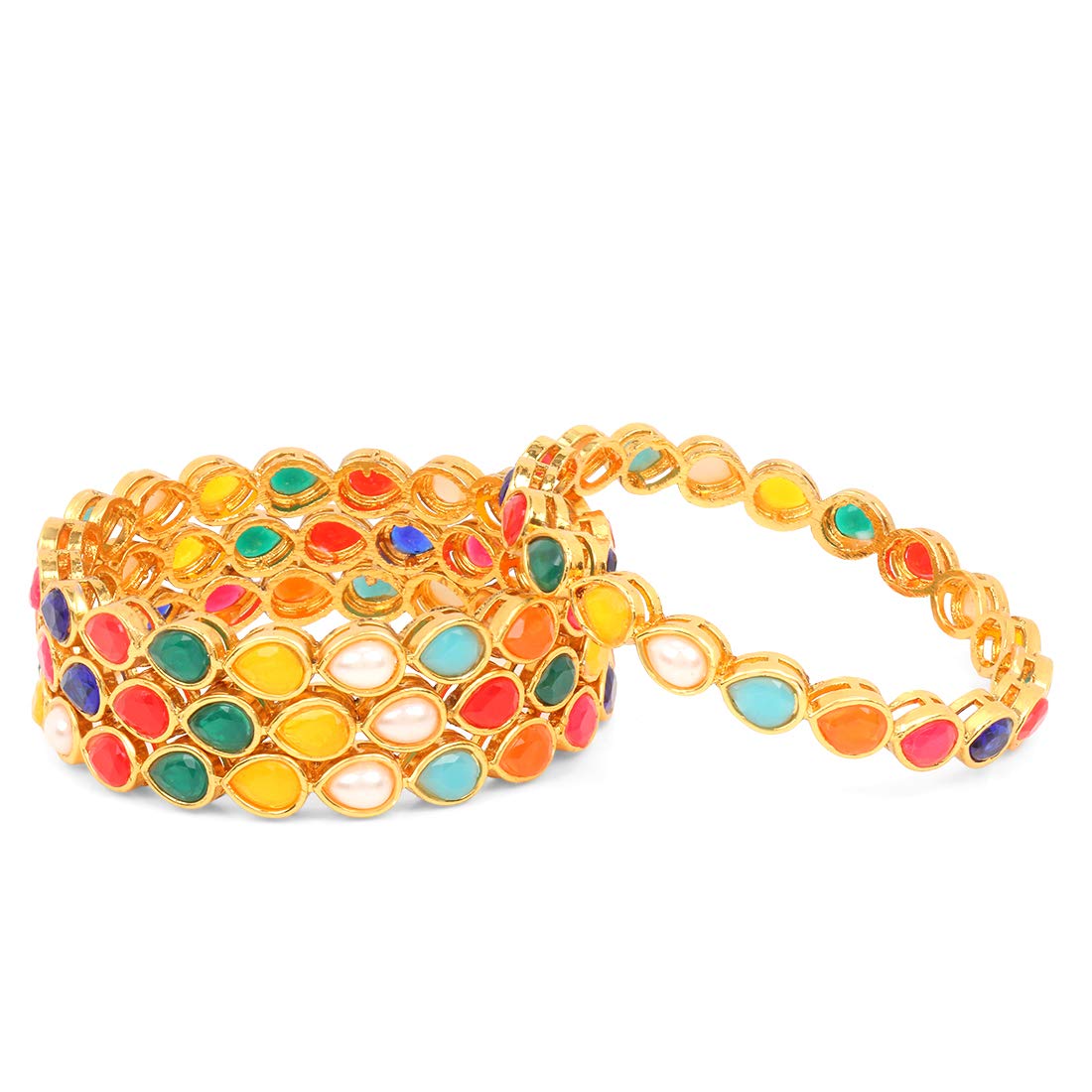 Yellow Chimes Ethnic Gold Plated Multicolor Stone Studded Traditional 4 Pcs Bangles Set for Women and Girls (2.8)