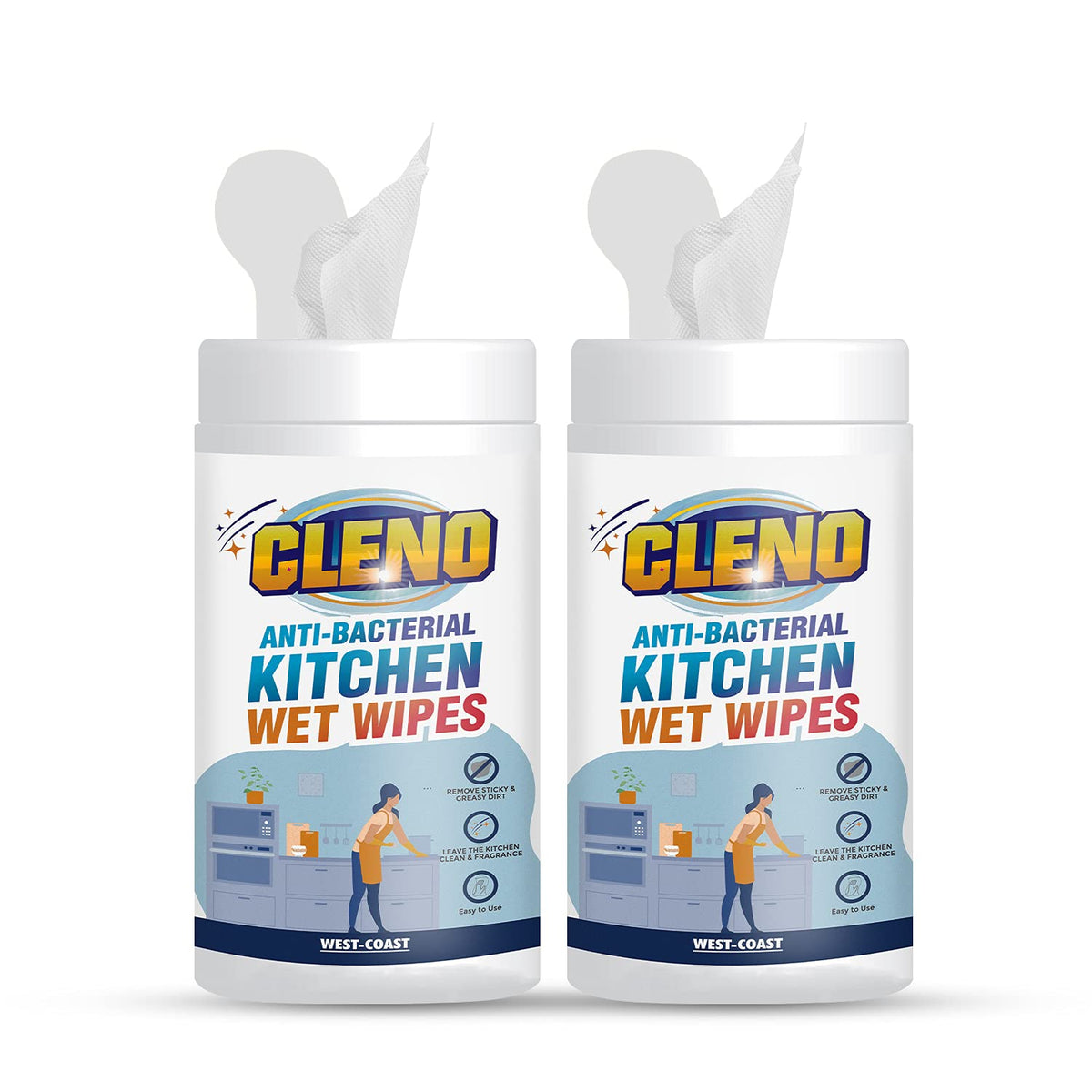 Cleno Kitchen Wet Wipes to Clean Sticky, Greasy Dirt on Kitchen Platform, Shelves, Jars, Floor, Sink - 50 Wipes (Pack of 2) (Ready to Use)