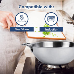 USHA SHRIRAM Triply Stainless Steel Kadai with Lid (3pcs - 1.6L, 2.2L, 2.6L) | Stove & Induction Cookware | Heat Surround Cooking | Triply Stainless Steel Cookware with Lid