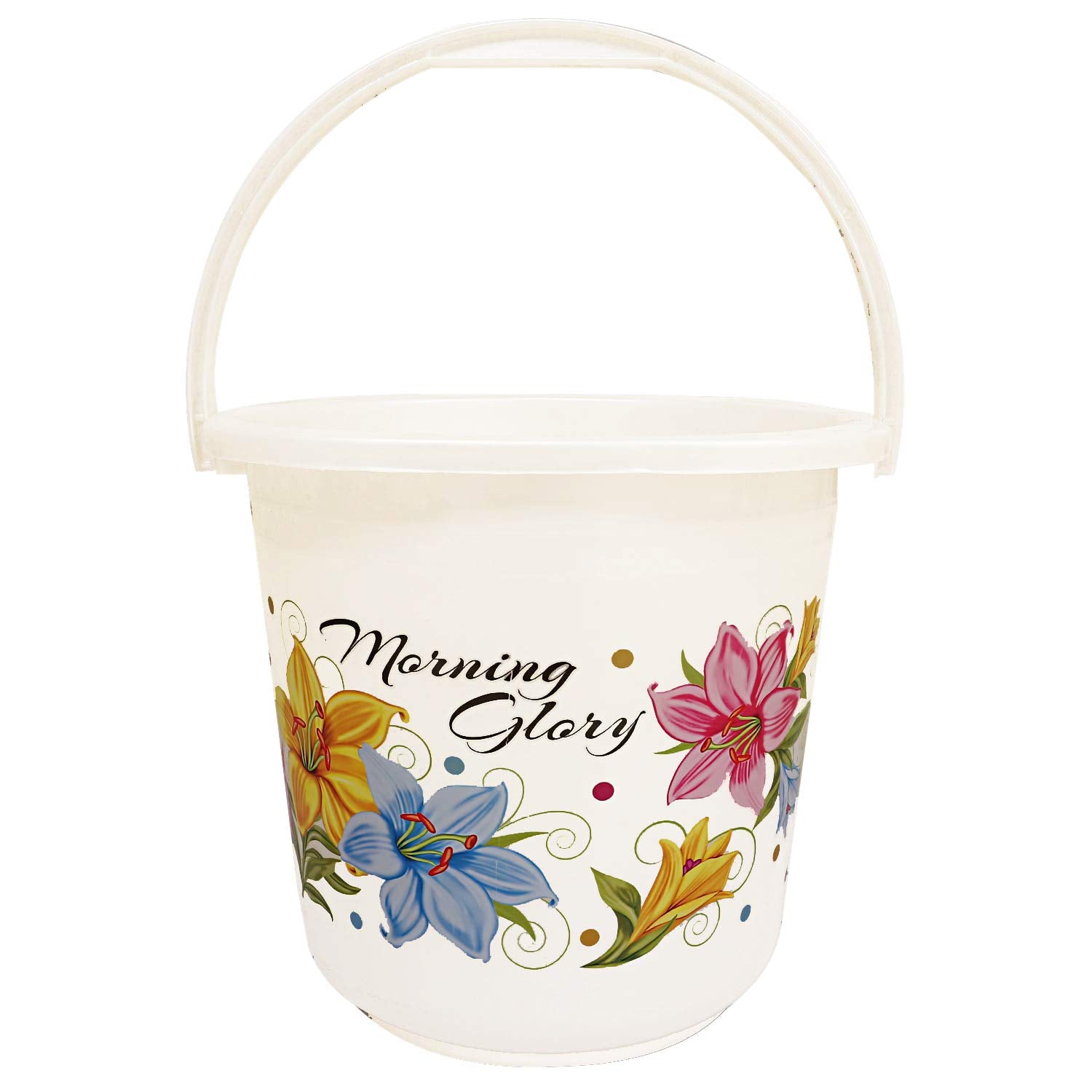 Kuber Industries Floral Print Unbreakable Strong Plastic Bathroom Bucket|Size 30 x 30 x 32 CM|Capicity 16 LTR|Pack of 2 (White) -CTKTC34844