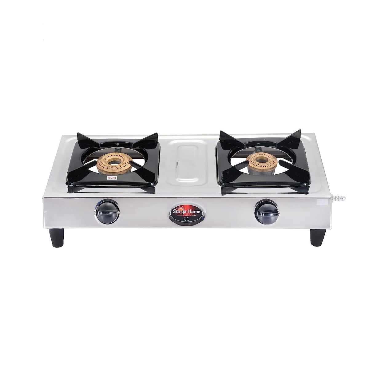 Surya Flame Vista Gas Stove 2 Burners | Stainless Steel Body | Manual LPG Stove With 69% Thermal Efficiency | Anti Skid Rubber Legs - 2 Years Complete Doorstep Warranty (1)