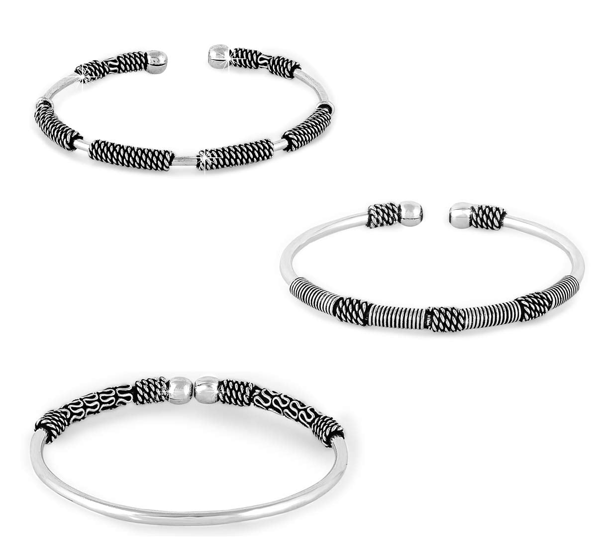 Yellow Chimes Oxidised Bangles for Women Silver Oxidised Bangles Combo of 3 Pcs Vintage Tribal Look Open Kadaa Bangle Bracelet for Women and Girls