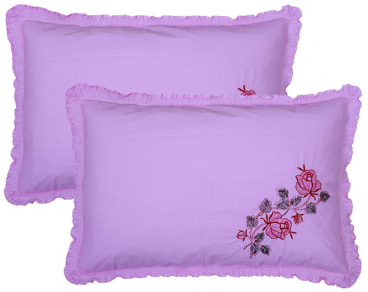 Kuber Industries Embroided Design 2 Piece Cotton Pillow Cover Set-17"x27" (Pink) Luxury Pillow Covers - CTKTC040281