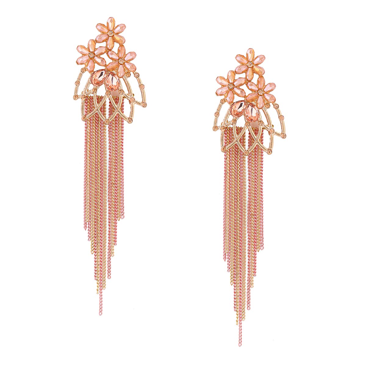 Yellow Chimes Crystal Danglers Earrings for Women Floral Shaped Crystal Pink Long Chain Dangler Earrings for Women and Girls