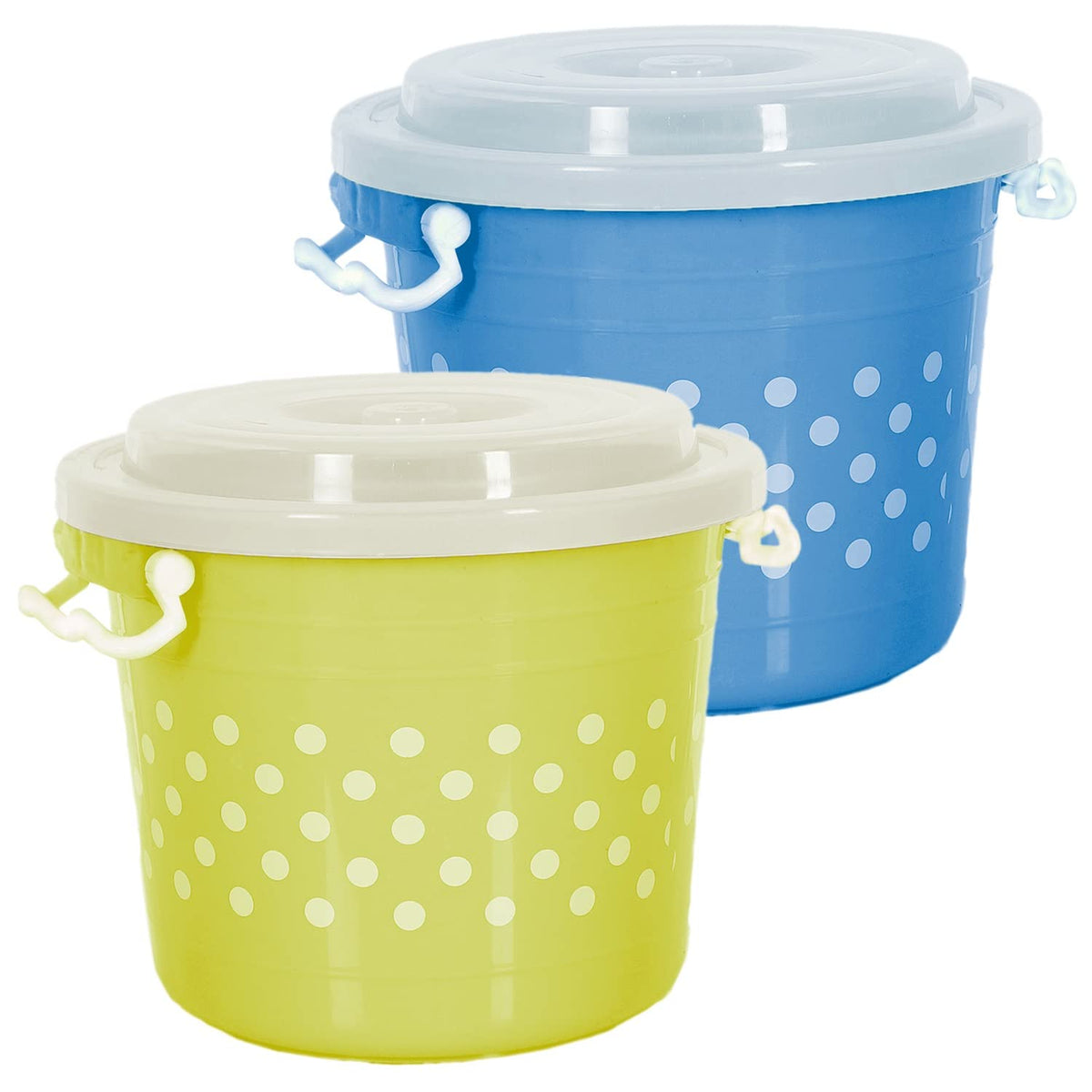 Heart Home Dot Printed Plastic Storage Container for Store Flour, Rice, Sugar, Baking Supplies with Lock Handle & Lid, 11 Liter- Pack of 2 (Blue & Green)-47HH01132