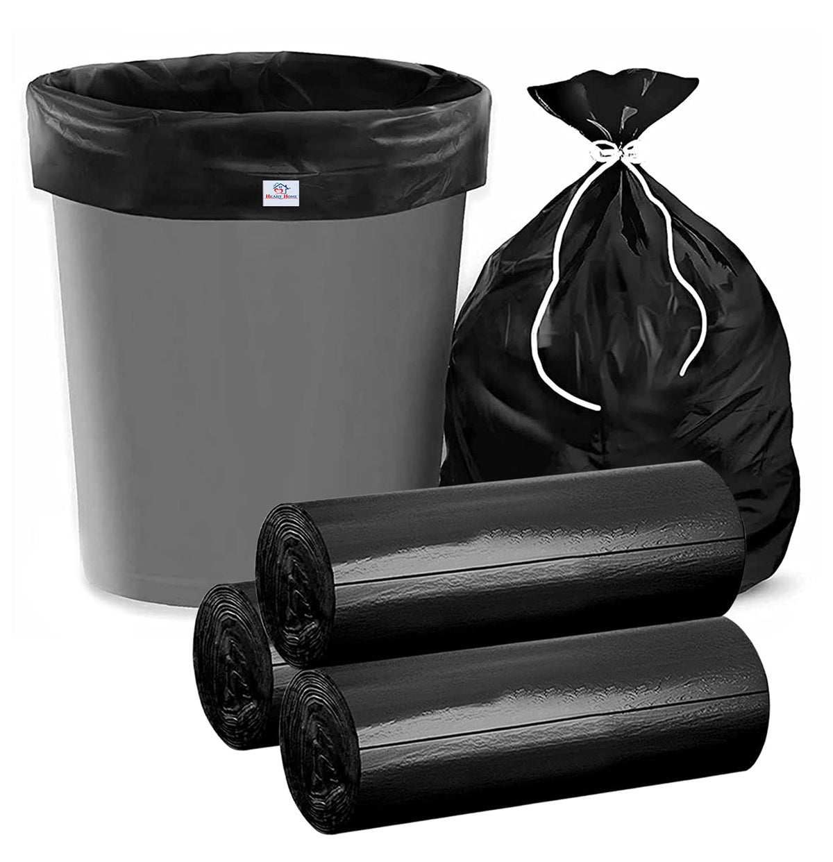 Heart Home Small 90 Garbage Bags/Dustbin Bags, 17x19 Inches (Black)-HS41HEARTHH24005