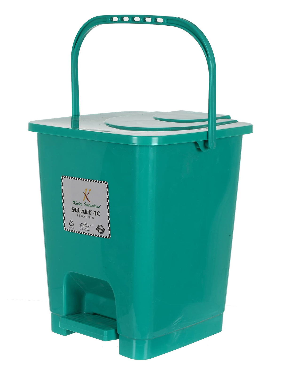 Kuber Industries Square Premium Plastic Pedal Dustbin with Lid for Home/Kitchen/Office 10 Ltr (Green)