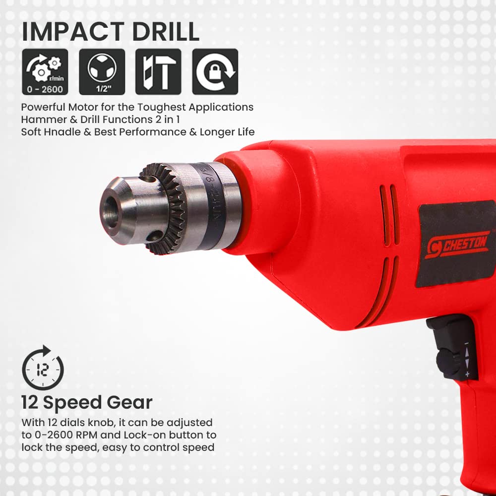 Cheston 10 mm Drill Machine Set 400W | Drill For Wall Wood Metal Sheets | Variable Speed & Reverse & Forward function | 2600 RPM | Electrical Power Tool Kit For Multipurpose Use