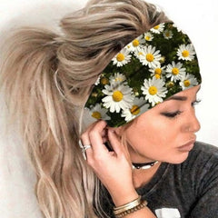 Yellow Chimes Head Bands for Girls Headbands for Women Floral Printed Green Fabric Broad Headband Hair Accessories for Women and Girls