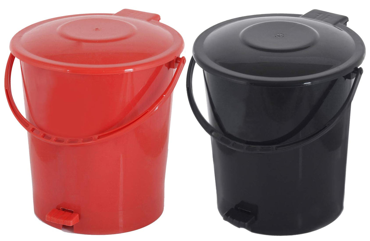 Kuber Industries 2 Pieces Plastic Dustbin Garbage Bin with Handle, 10 Liters (Black & Red) - CTKTC034669