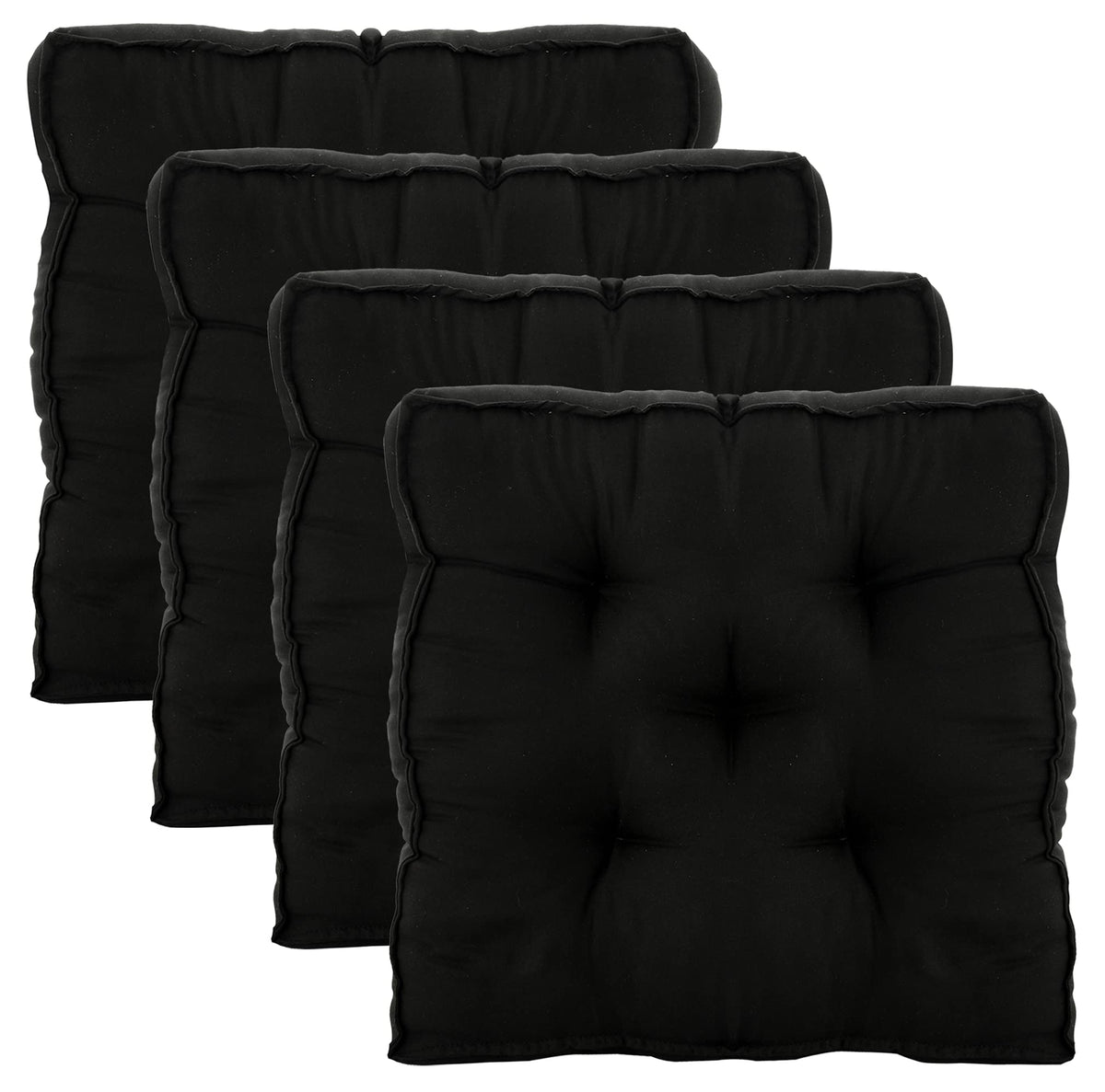 Kuber Industries Microfiber Square Chair Pad Seat Cushion for Car Pad, Office Chair, Indoor/Outdoor, Dining Living Room, Kitchen-Pack of 4, 18 * 18 Inch (Black)