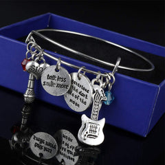 Yellow Chimes Music Gift Guitar Microphone Engraved Messages Music Speaks Charm Bangle Bracelet for Women and Girls
