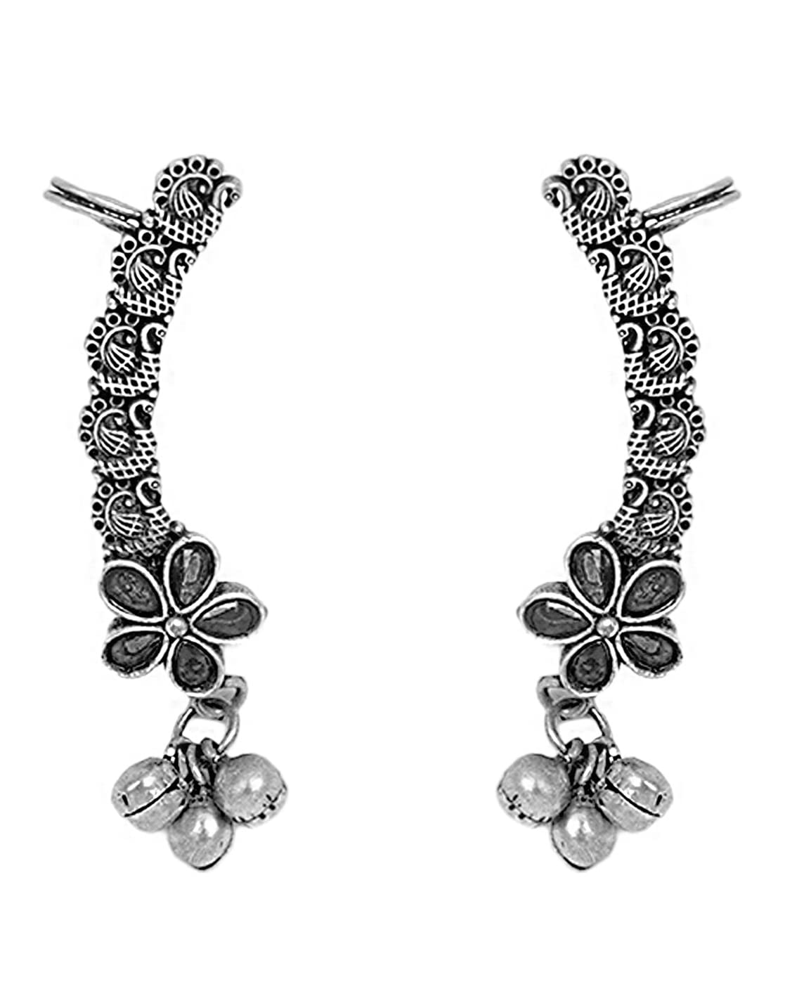 Teejh Viha Silver Oxidised Black Floral Earrings For Women