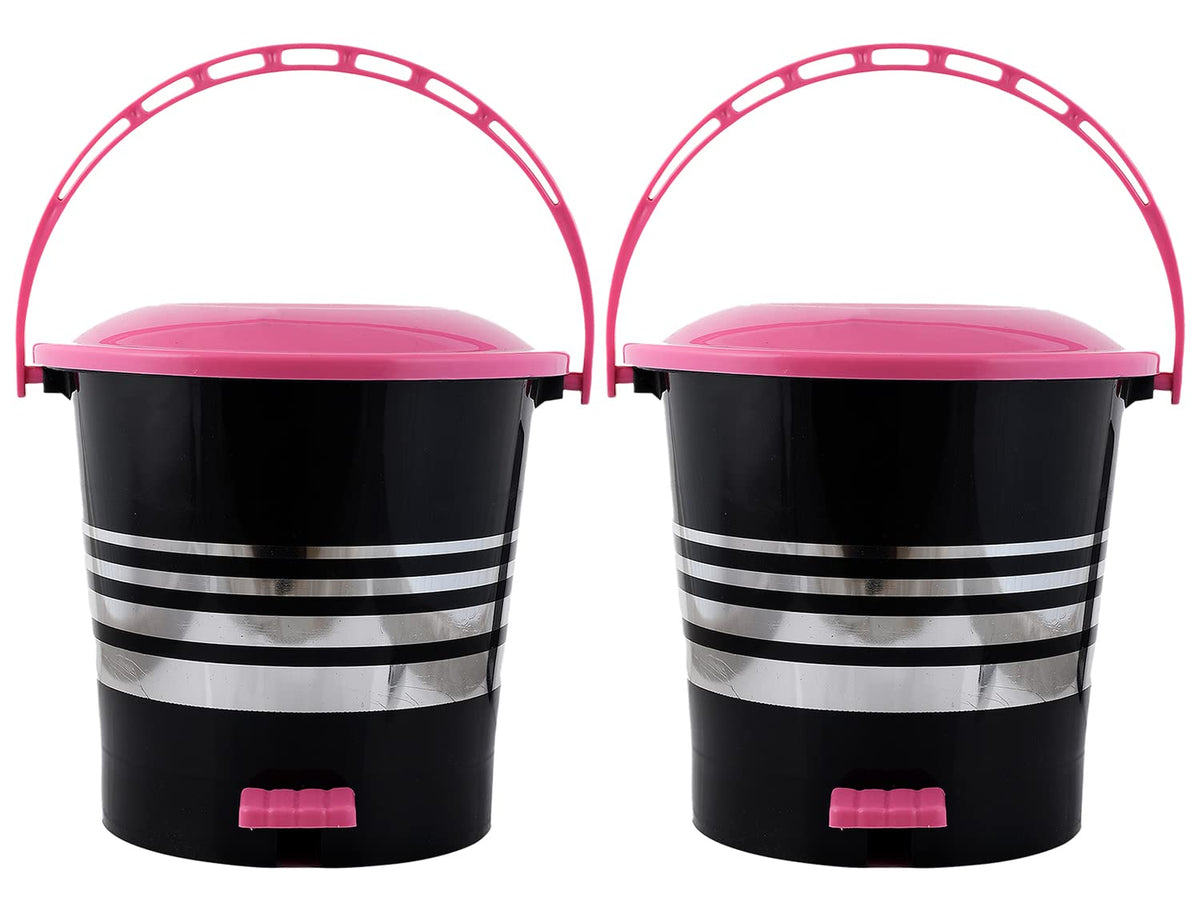 Heart Home Plastic Pedal Dustbin, Trashbin, Wastebin For Kitchen, Bathroom, Office Use With Handle, 10 Liter- Pack of 2 (Black & Pink)-47HH01000