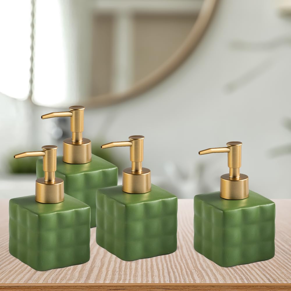 The Better Home 220ml Dispenser Bottle - Green (Set of 4) | Ceramic Liquid Dispenser for Kitchen, Wash-Basin, and Bathroom | Ideal for Shampoo, Hand Wash, Sanitizer, Lotion, and More