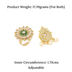 Yellow Chimes Rings for Women Set of 2 Pcs Adjustable Kundan Studded Pearl Drop Rings for Women and Girls