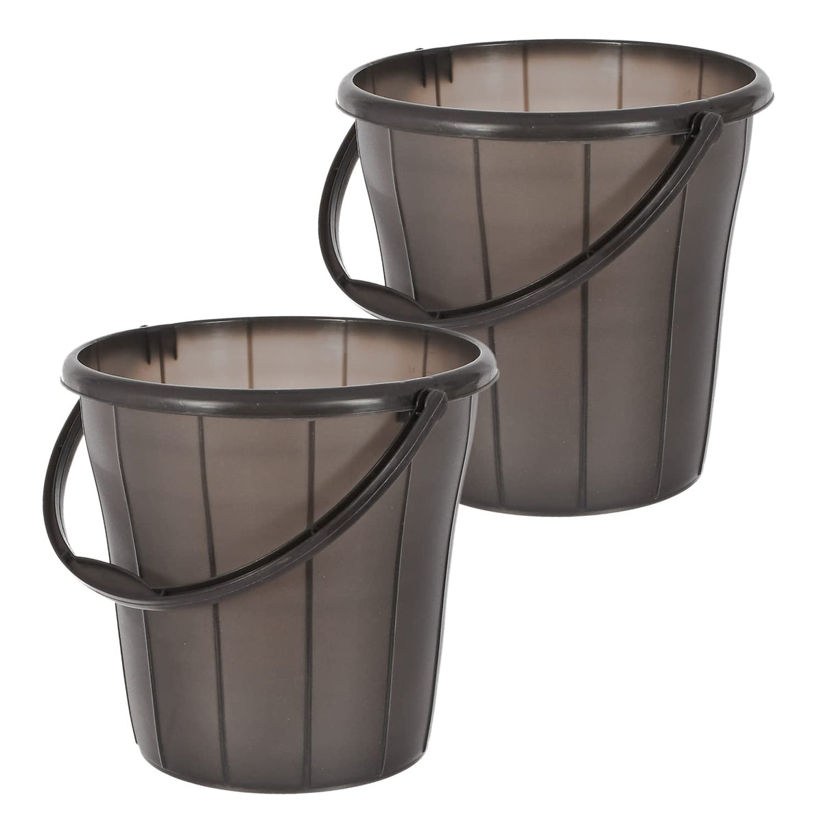 Heart Home Multiuses Plastic Bucket With Handle & Measuring Scale, 16 litre- Pack of 2 (Black)-46HH0325