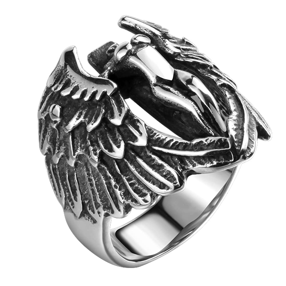 YELLOW CHIMES Eagle Soul Black Tough Stainless Steel Bikers Ring for Boys and Men
