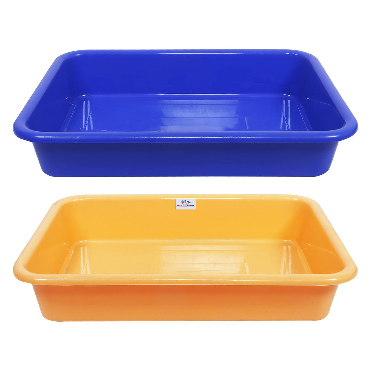 Heart Home Storage Tray|Versatile Plastic Storage Organizer|Rectangular Tray for Kitchen Storage|Storage Tray for Office|Exel Tray 555|Pack of 2 (Blue & Yellow)