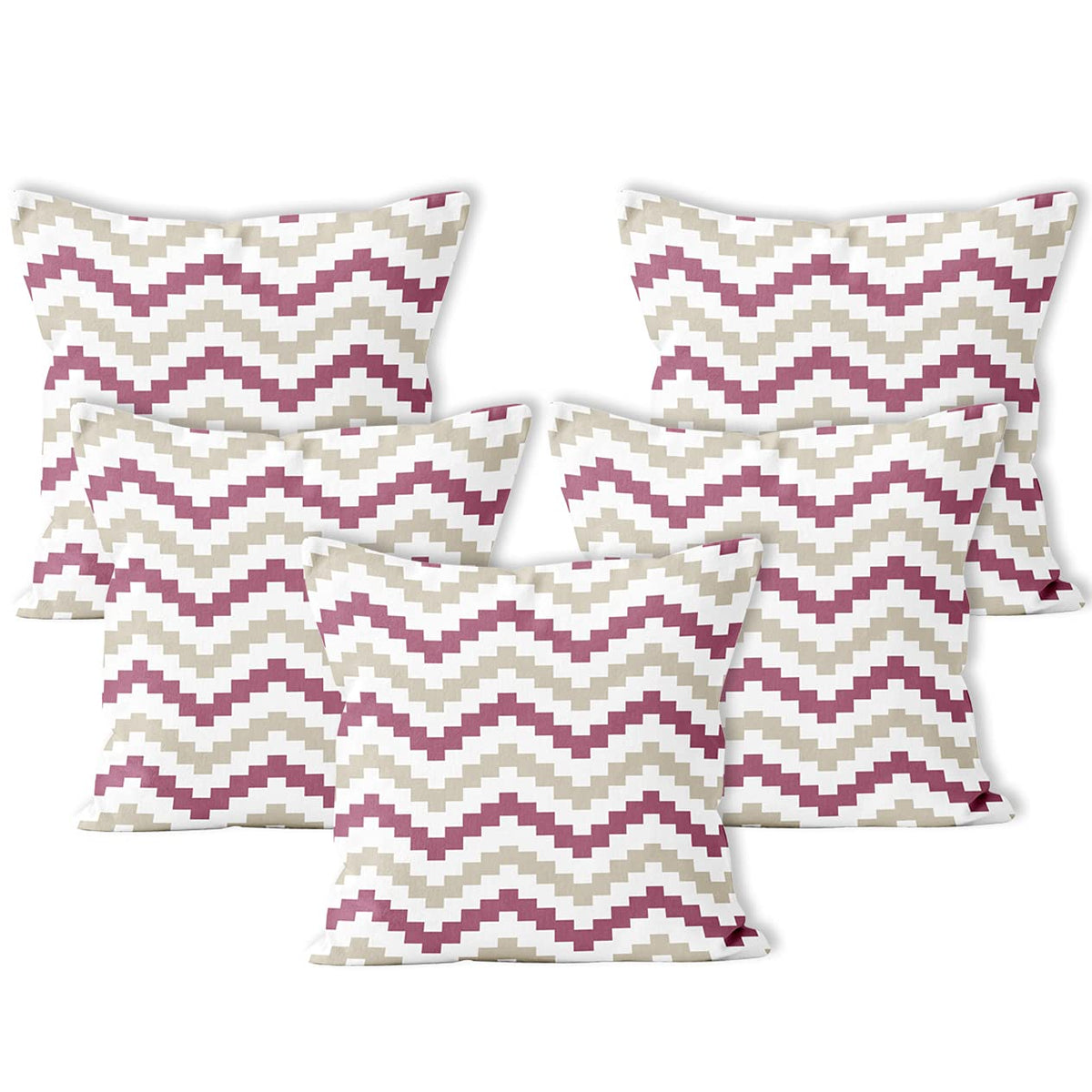 Encasa Homes Decorative Cushion Covers - Set of 5 Pcs, 40x40 cm (16"x16") - Printed Polyester, Light Weight, Soft, Pillow Case for Bedroom, Living Room, House & Hotel - Chevron Brown