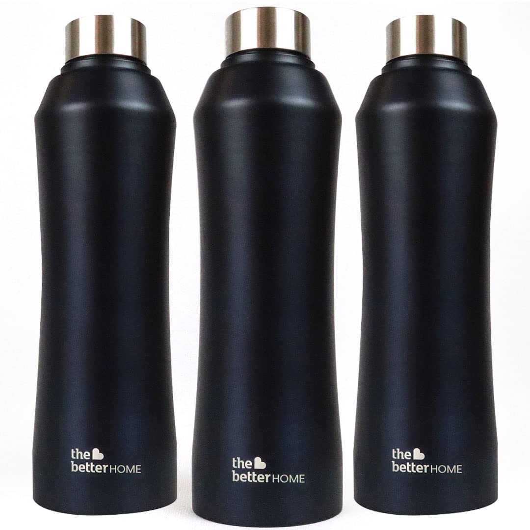 The Better Home 1000 Stainless Steel Water Bottle 1 Litre - Black Pack of 3 | Eco-Friendly, Non-Toxic & BPA Free Water Bottles 1+ Litre | Rust-Proof, Lightweight, Leak-Proof & Durable