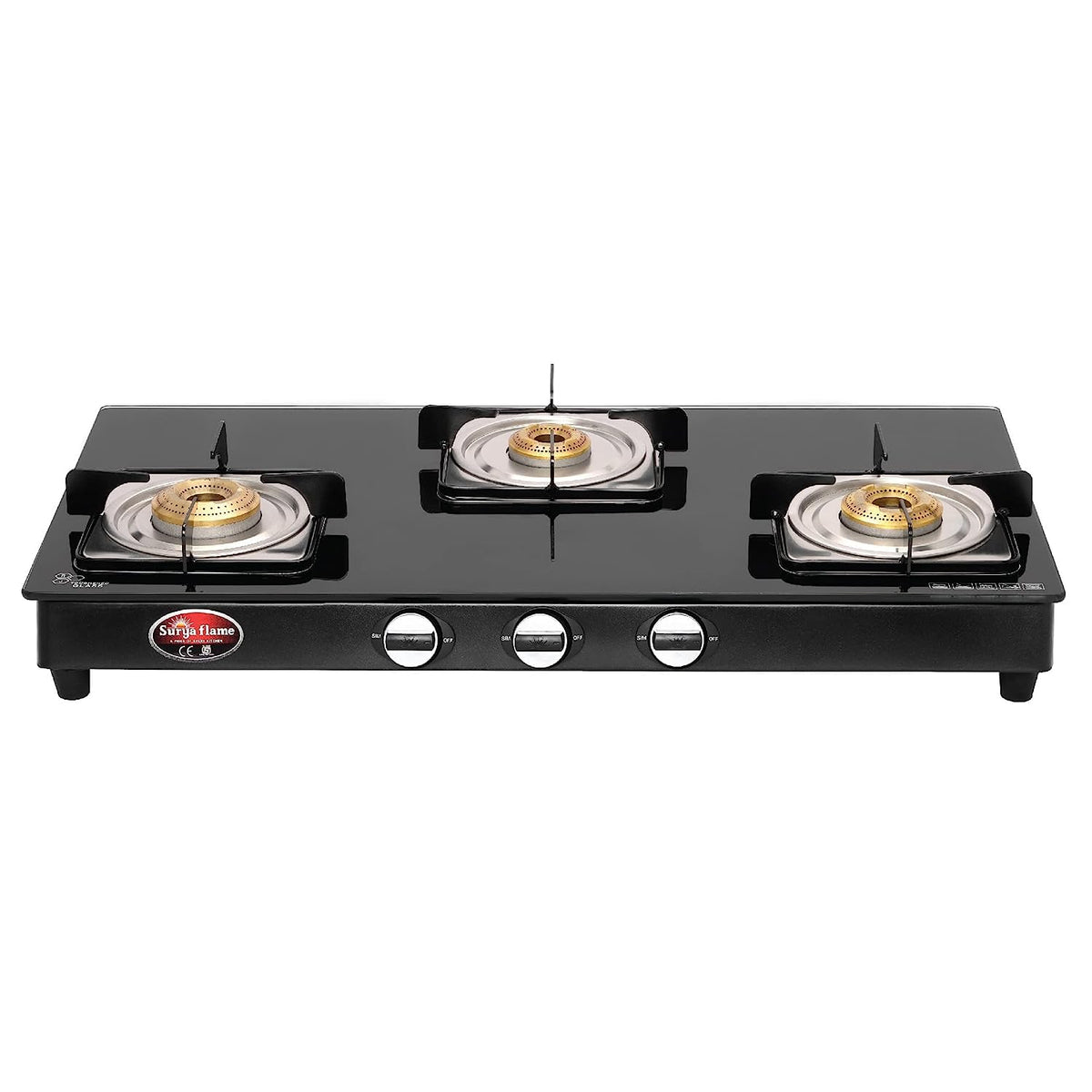 Surya Flame Nexa LPG Gas Stove | Glass Top With Stainless Steel Body | 2 Years Complete Door Step Warranty Including Glass - Black (3 Burner, 2)