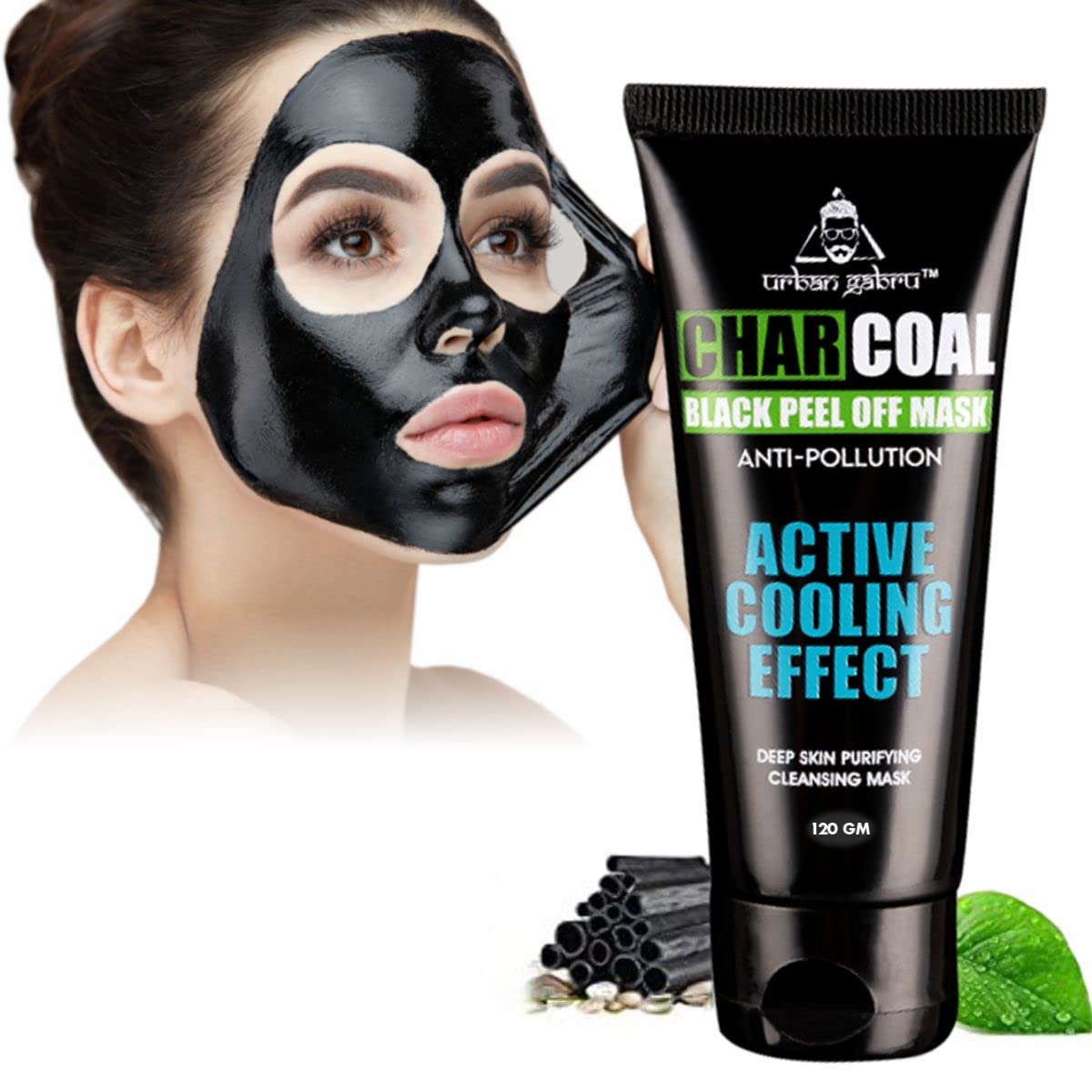 UrbanGabru Charcoal Peel Off Mask for Men & Women | Removes Blackheads and Whiteheads | Active Cooling Effect | Deep Skin Purifying Cleansing (120 g)