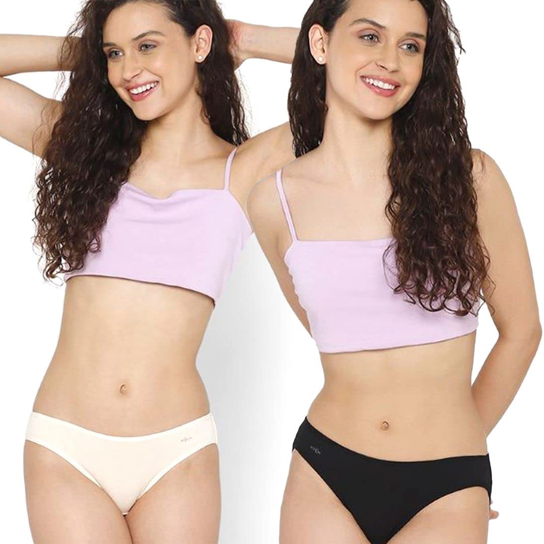 Mush Womens Ultra Soft Bamboo Modal Bikini Brief || Breathable Panties || Anti-Odor, Seamless, Anti Microbial Innerwear Pack of 2 (XL, Black and Beige)