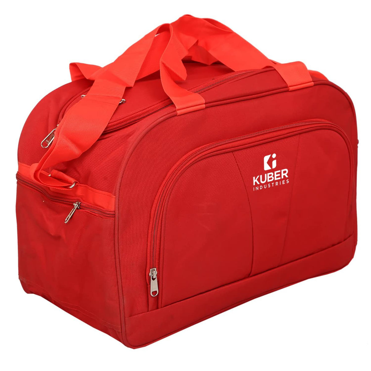 Kuber Industries Rexine Lightweight Travel Duffle Bag with Handle & 3 Outside Zipper Compartments,Large Capacity (Red)