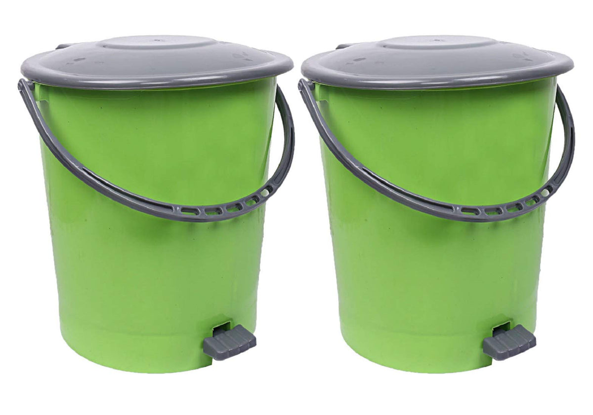 Kuber Industries Plastic 2 Pieces Dustbin Garbage Bin with Handle, 10 Liters (Green & Grey) - CTKTC022826