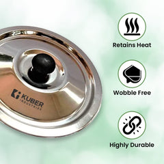 Urbane Home Stainless Steel Multipurpose Lid with Knob | Sturdy Knob & Durable | Suitable for Pots, Pans, Kadhai, Tawa | Easy to Clean & Hold | Steel Cooking Lid Set of 3