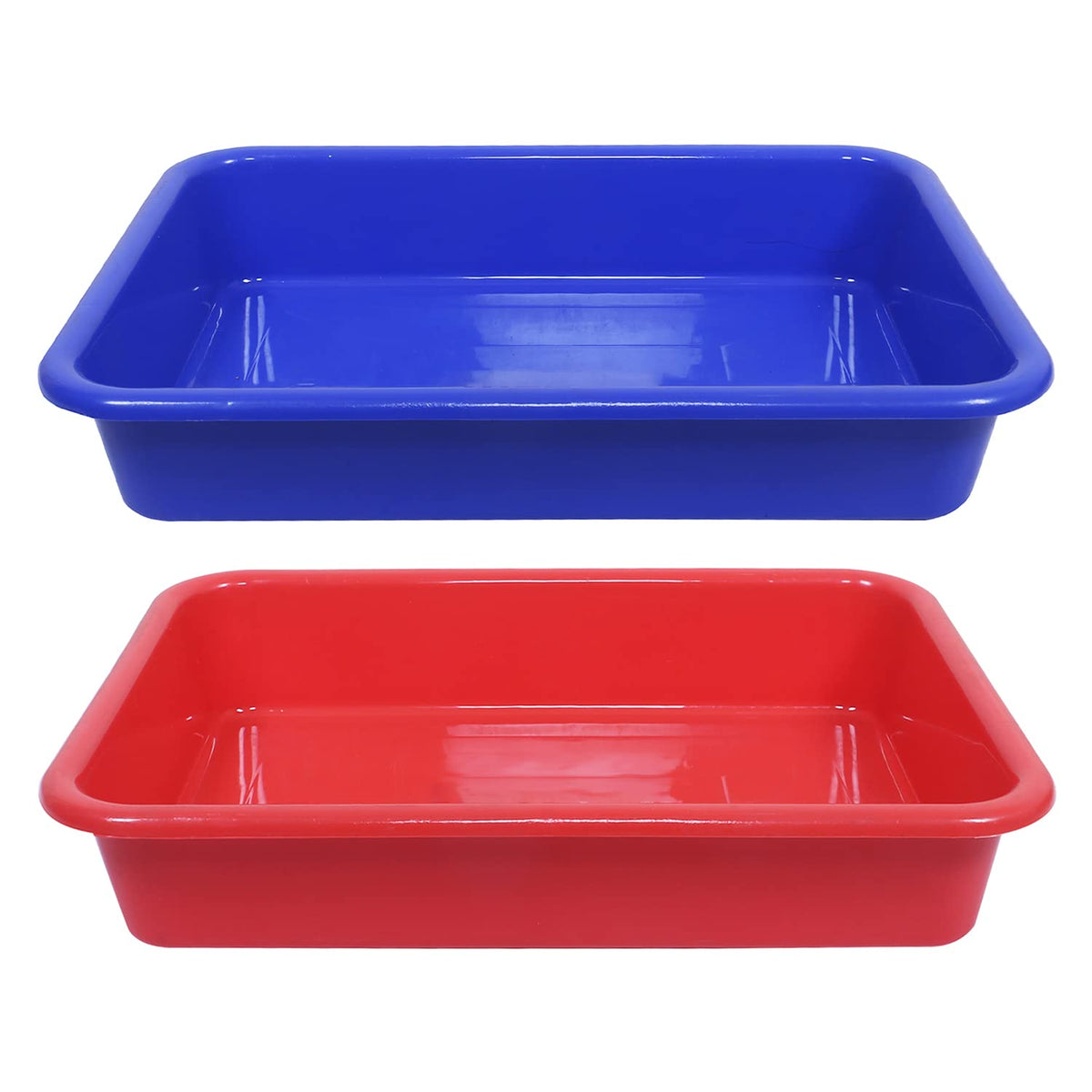 Kuber Industries Storage Tray|Versatile Plastic Storage Organizer|Rectangular Tray for Kitchen Storage|Storage Tray for office|Exel Tray 555|Pack of 2 (Blue & Red)