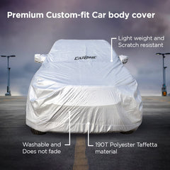 CARBINIC Car Body Cover for Tata Punch 2021 | Water Resistant, UV Protection Car Cover | Scratchproof Body Shield | Dustproof All-Weather Cover | Mirror Pocket & Antenna | Car Accessories, Silver