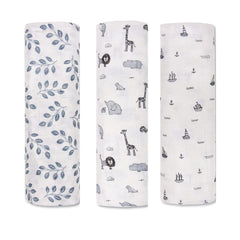 Mush 100% Bamboo Swaddle : Ultra Soft, Breathable, Thermoregulating, Absorbent, Light Weight and Multipurpose Bamboo Wrapper/Baby Bath Towel/Blanket (3, Grey Leaf, Sea (Grey) & Jungle (Grey)