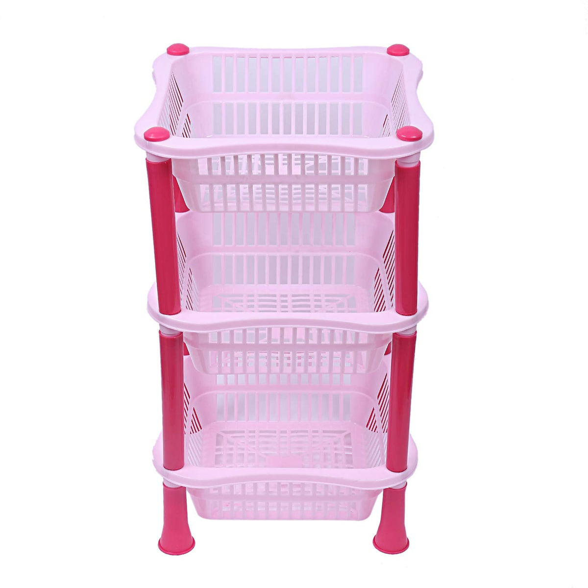 Kuber industries Plastic 3 Layer Multi-Purpose Kitchen Storage Basket Rack (Pink)-CTKTC13239