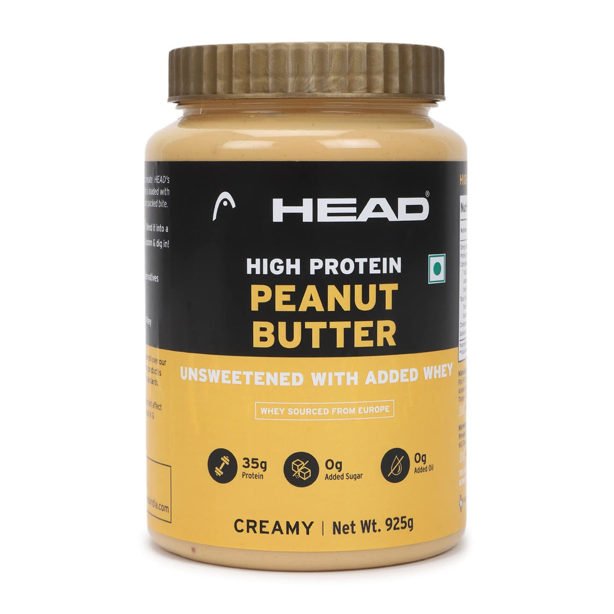 Head High Protein Peanut Butter (925g, Unsweetened, Creamy) | 100% Pure Nuts | Added Whey | Protein Rich Nutritious Snack