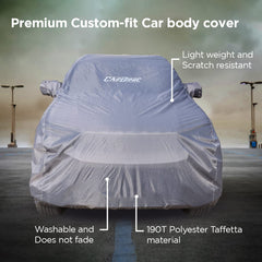 CARBINIC Car Body Cover for Tata Harrier 2019 | Water Resistant, UV Protection Car Cover | Scratchproof Body Shield | Dustproof All-Weather Cover | Mirror Pocket & Antenna | Car Accessories, Grey