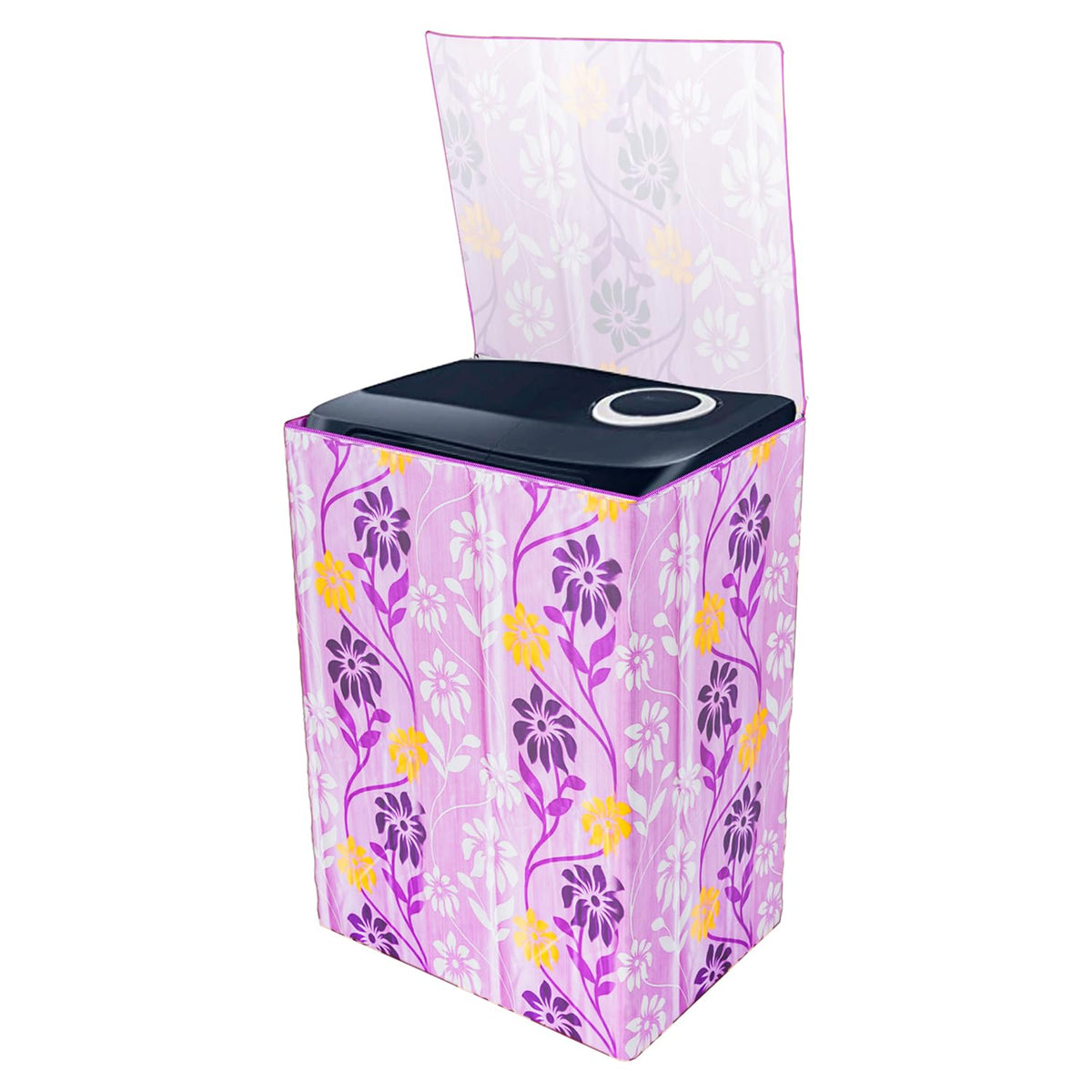 Heart Home Washing Machine Cover | Flower Print Washing Machine Cover | Knitting Polyester | Top Load Semi-Automatic Washing Machine Cover | Purple