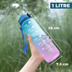 Homestic Sipper Bottle 1 Litre | Motivational Water Bottle with Water Tracker & Time Marker | Leakproof, BPA Free, Fitness Sports Water Bottle with Measurements (Gradient Blue & Purple)