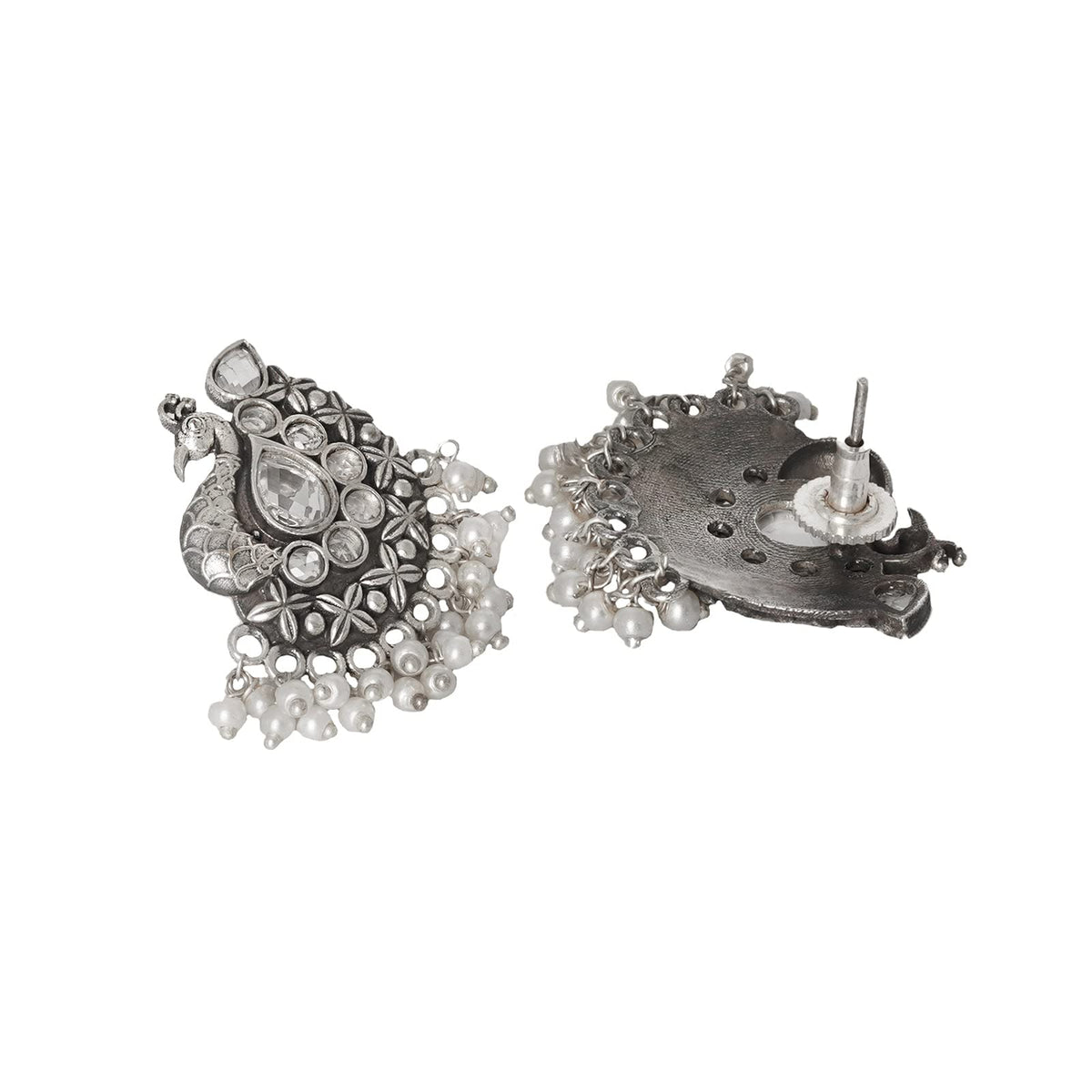 Teejh Nirali White Silver Oxidised Earrings