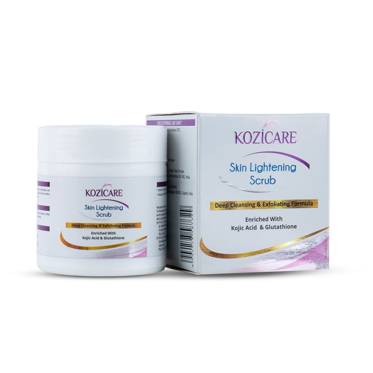 Kozicare Skin Lightening Scrub for Deep Cleansing & Exfoliating Formula | Enriched with 2% Kojic acid, 1% Glutathione| Helps in Cleaning Impurities, Hydrates skin, enhances glow, Cleanses Dirt, Impurities, Blackheads - 100 GM