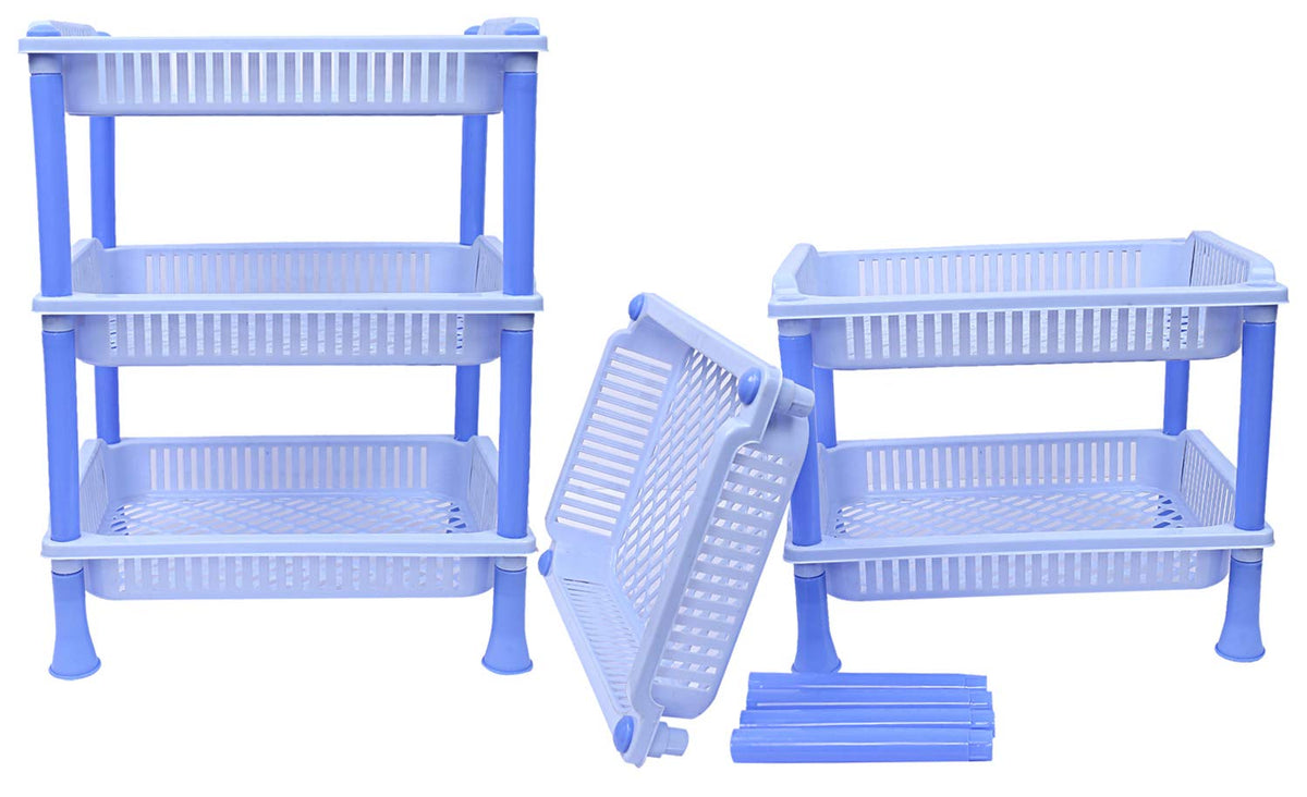 Kuber industries Plastic 2 Pieces 3 Layer Multi-Purpose Kitchen Storage Basket Rack (Blue)-CTKTC13250