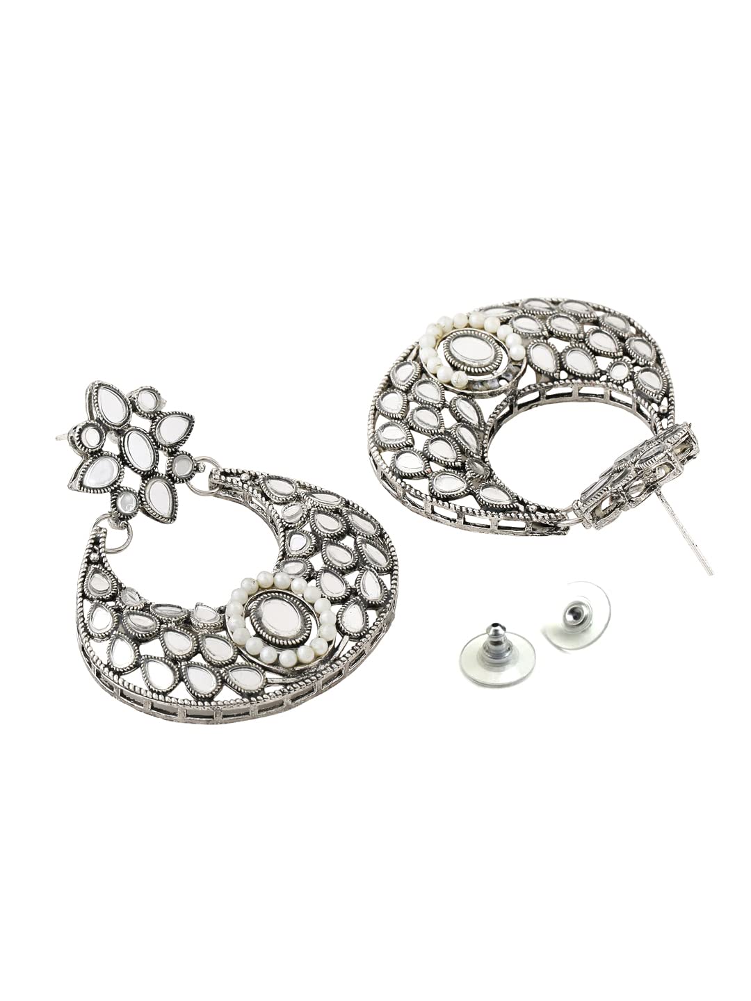 Yellow Chimes Earrings For Women Floral Designed Silver Toned Mirror Studded Chanbali Earrings For Women and Girls (Style 4)