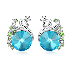 Yellow Chimes A5 Grade Blue Crystal Platinum Plated Swan Studs Earrings for Women & Girls