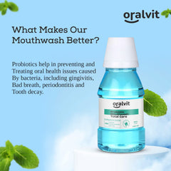 Oralvit Probiotic Total Care Mouthwash with Mild Mint | No Alcohol, No Burning Sensation, No Artificial Flavour | For Men & Women – 100ml (Pack of 3)