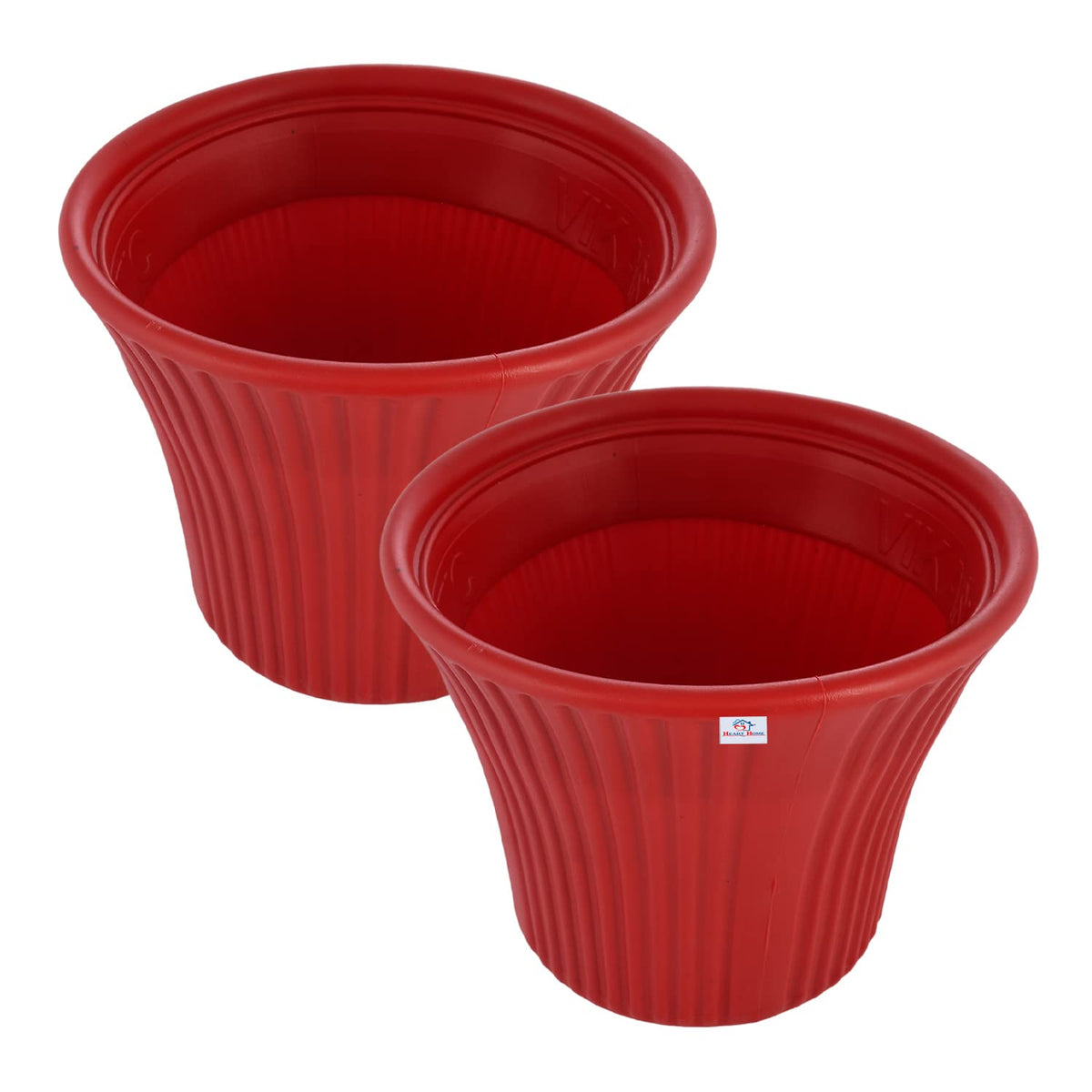 Heart Home Sunshine Flower Pot|Durable Plastic Flower Pots|Planters for Home Décor|Garden|Living Room|Balcony|8 Inch|Pack of 2 (Red)